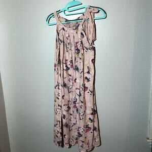 Bellambra made in Italy pink linen floral open shoulders dress tie shoulder M